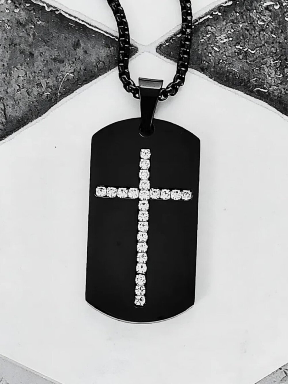 Black Cross Pendant Necklace Men Christian Jesus Faith Religious Dog Tag